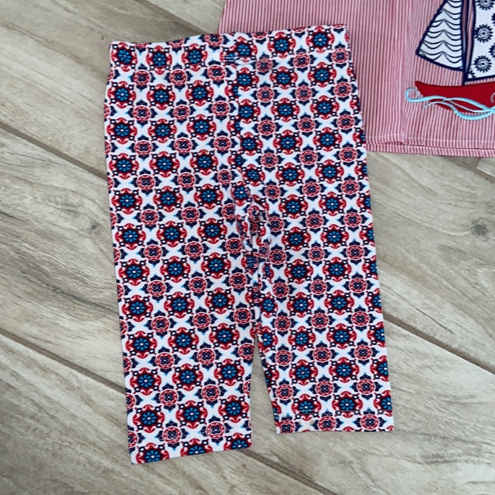 Girls 18 Months Nautical Red White Stripes Outfit - Picture 8 of 9